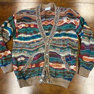 Coogi Australia Multicolored Button Up Long Sleeve Sweater, Size XL